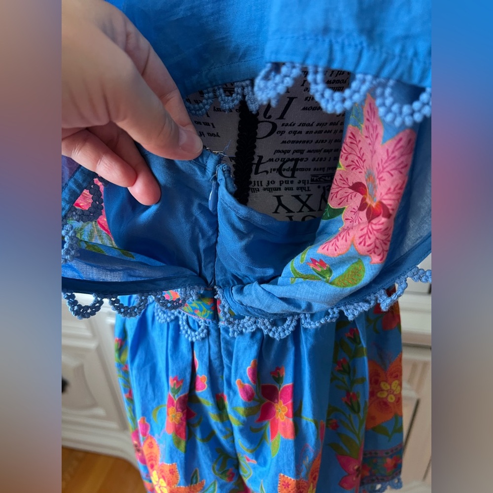 FARM Rio Blue and Pink Ruffled Tiered Midi Sundress M - Picture 3 of 13
